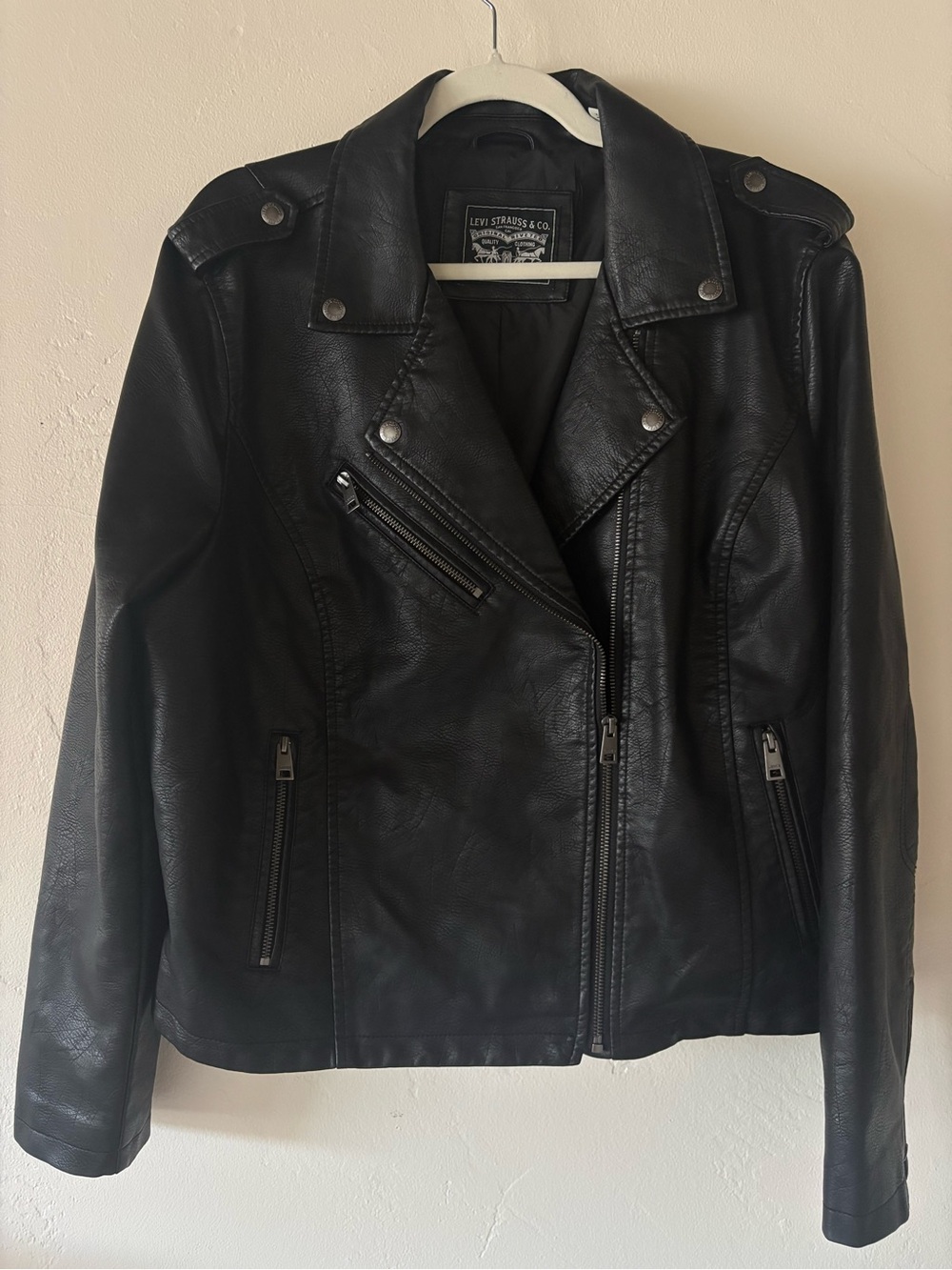 Levis Moto Jacket Retro Rockabilly Black Faux Leather Womens XL City Goth Biker